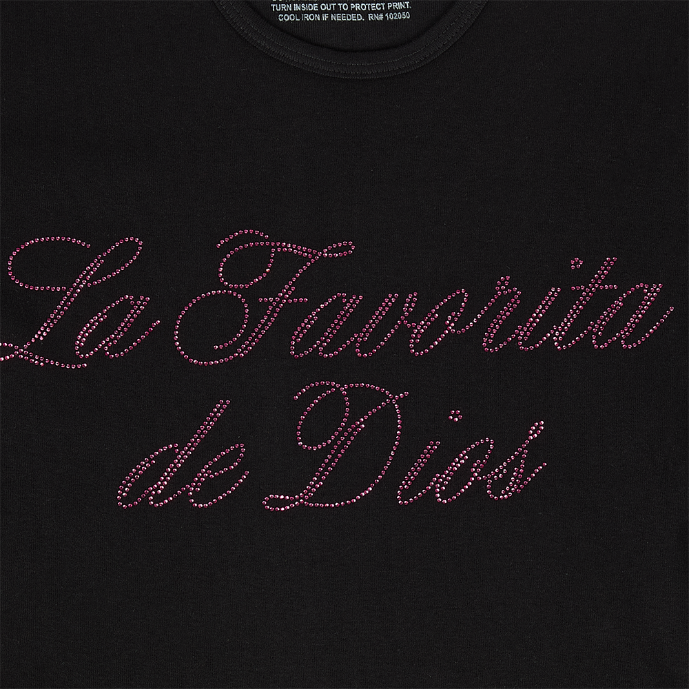 La Favorita De Dios Rhinestone Embellished Crop Top Detail