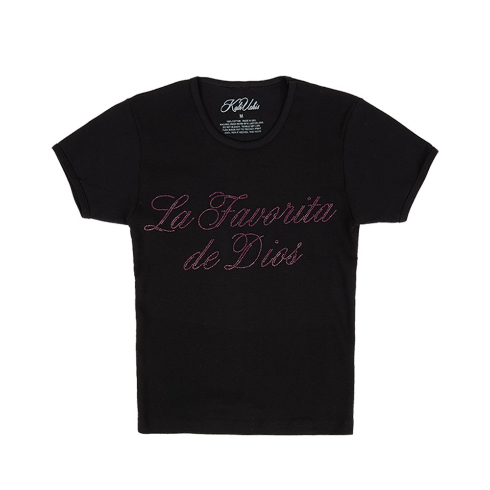 La Favorita De Dios Rhinestone Embellished Crop Top