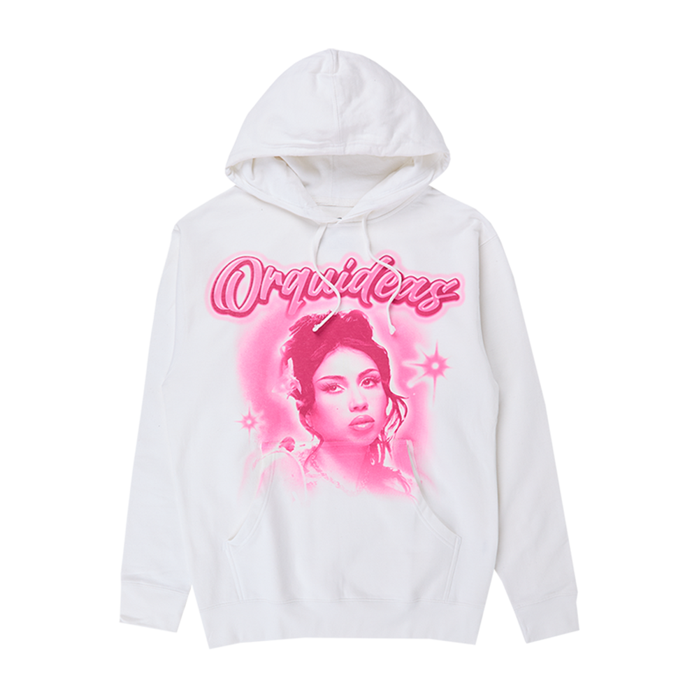 White Orquídeas Portrait Hoodie